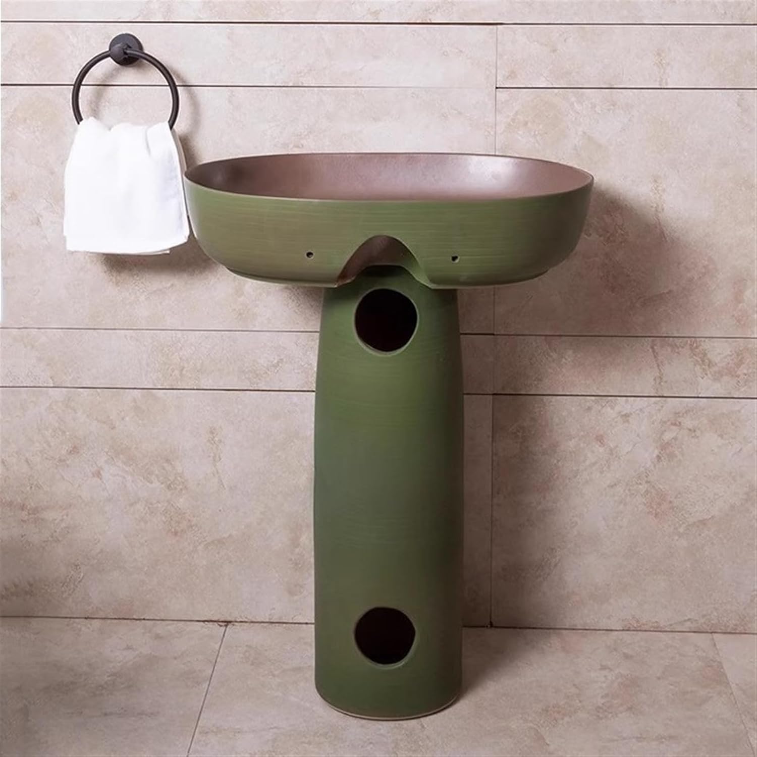 Washing table Washing table Vintage green pedestal bathroom sink, single SNAKEKOUKENFU sink, vanity sink with bed set, narrow space, 2 piece bathroom column face wash combo indoor? outdoor use sink (