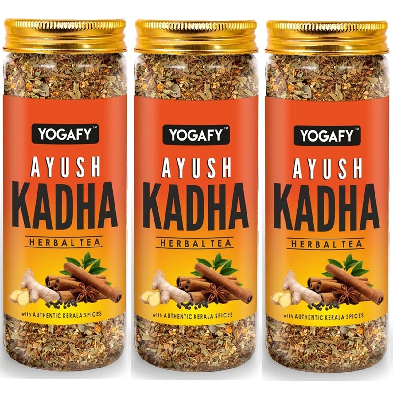 YOGAFY - Combo Ayush Kadha Tea | Immunity Booster | With Whole Spices And Tulsi Leaves - Herbal Tea (300Gm) - Pack Of 3