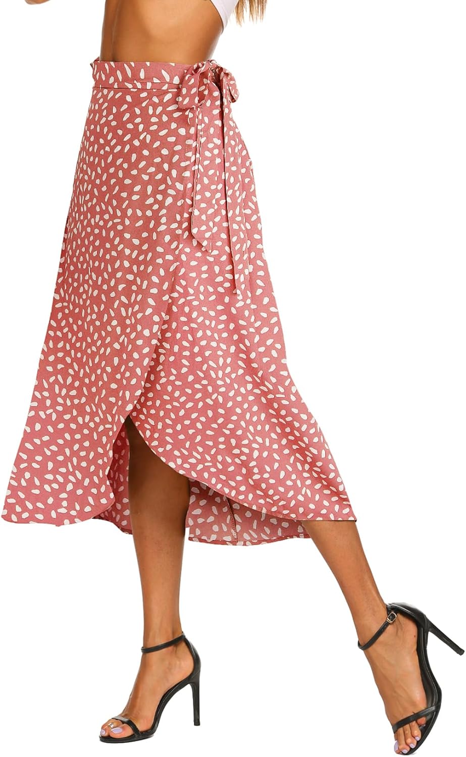 Newchoice Women's Boho Leopard Skirt High Low Split Summer Beach Midi Wrap Skirts - Image 2