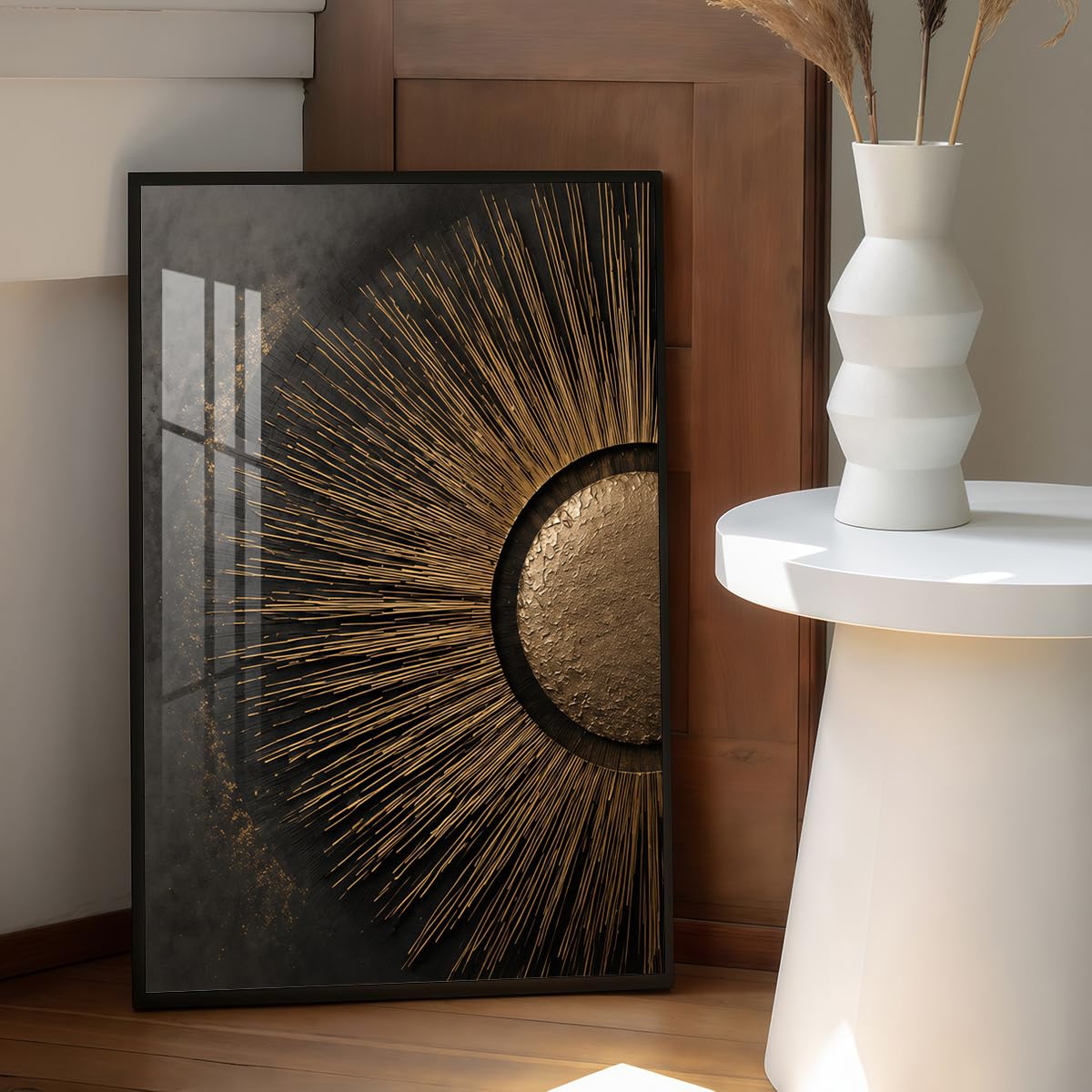 Jianghu Art Affiches et impressions abstraites Rayons de soleil dorés – Décoration intérieure pour salon, chambre (70 x 110 cm (28 x 43 po)