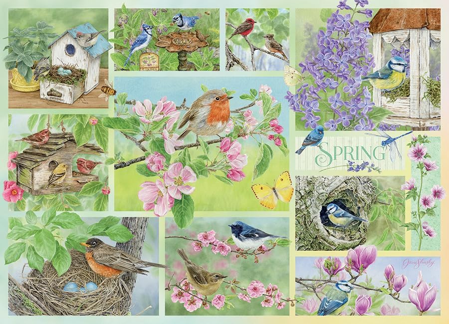 Cobble Hill 500 Piece Puzzle -Garden Birds in Spring - Sample Poster Included