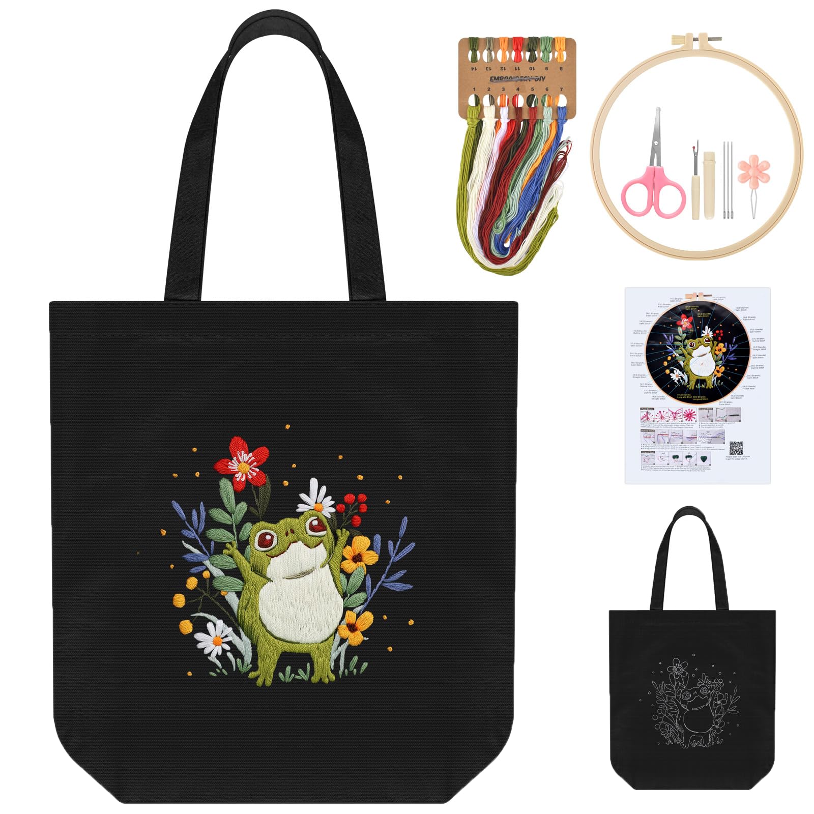 Beginner Embroidery Kit - Floral Tote Bag -9