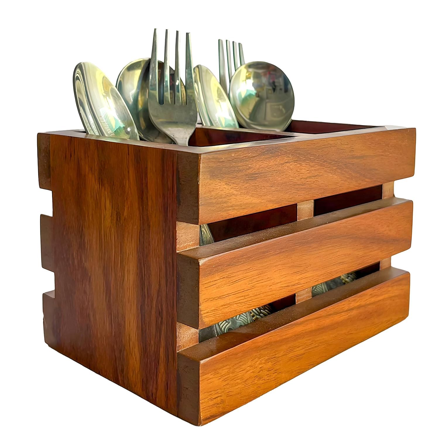 WhimsiWood Wooden Cutlery Stand with 2 Compartments for Spoons and Tissue Holder | Multifunctional Kitchen Rack and Dining Table Spoons Holder (B0D47T9NLX) Amazon Price History, Amazon Price Tracker