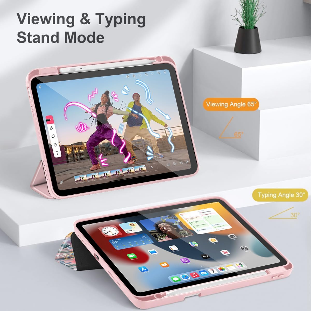 May Chen for iPad (A16) 11th Generation Case 11 Inch 2025, iPad 10th Gen Case 2022 10.9 inch, Built-in Pencil Holder with Shockproof Cover Clear Transparent Back Shell Auto Wake/Sleep, Wildflower - Image 5