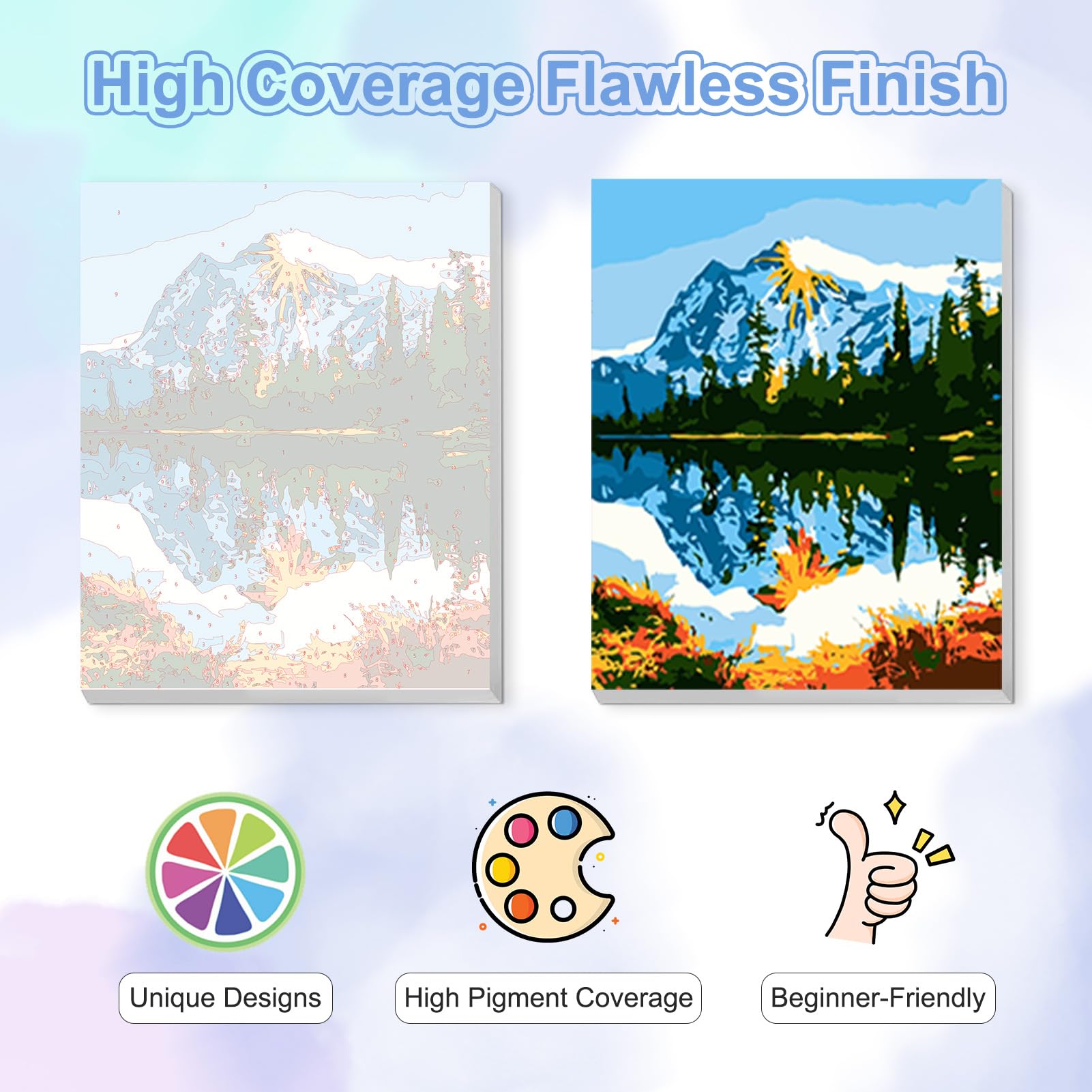 TOSTOG Landscapes 4 Pack Framed Canvas Painting by Numbers Art Kit for Adults and Kids, Beginner Acrylic Painting Supplies with Wooden Frame for Home Wall Decor 20 * 25 cm/8 * 10 in - 4