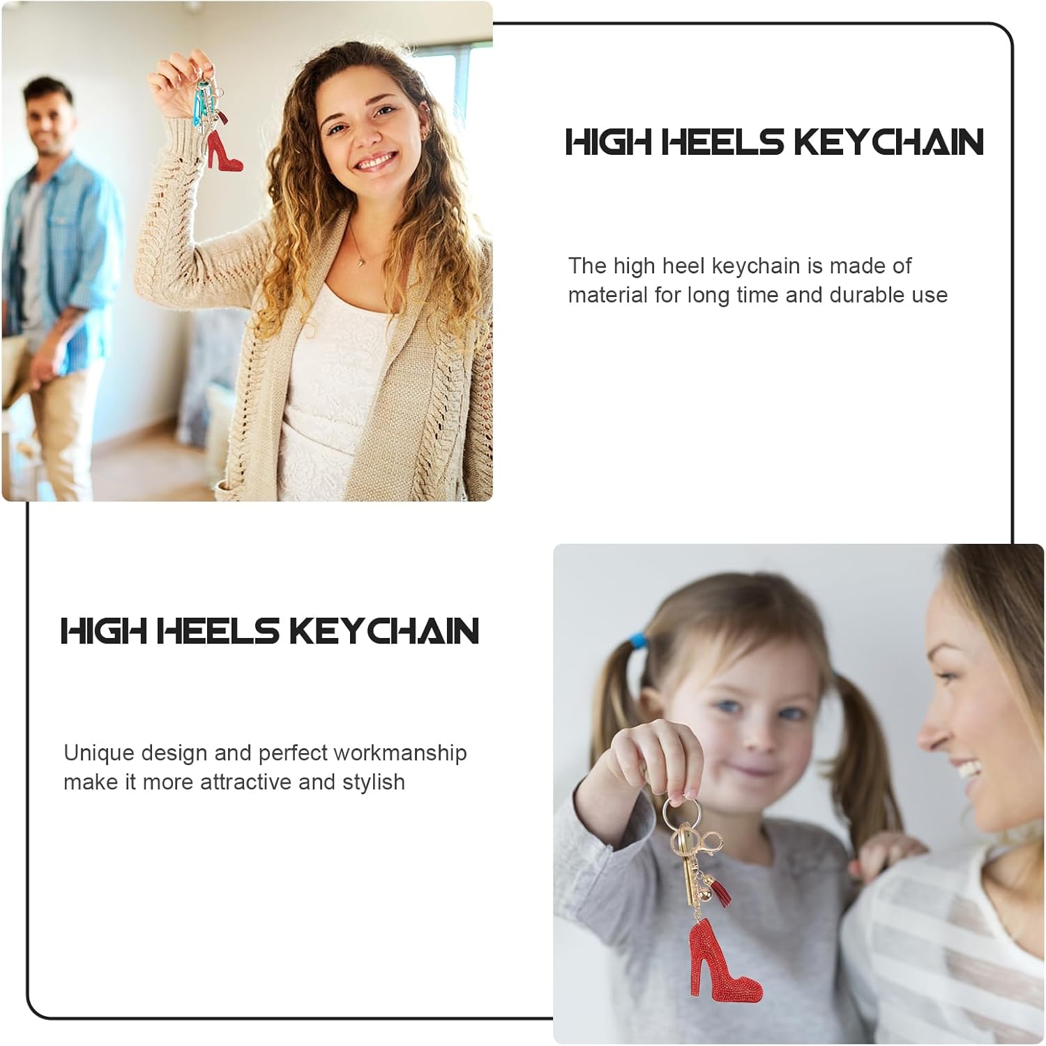 KESYOO Womens Black High Heel Hanging Keychain Rhinestone Crystal Car Bag Decorative Key Chain - Image 8