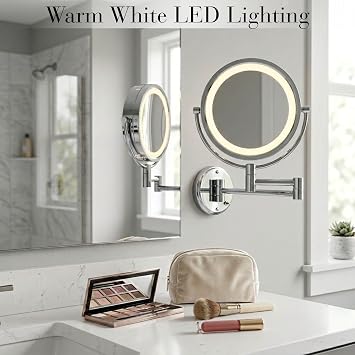JERDON Hardwired Wall-Mount Makeup Mirror - 8X/1X - Chrome - HL75CD