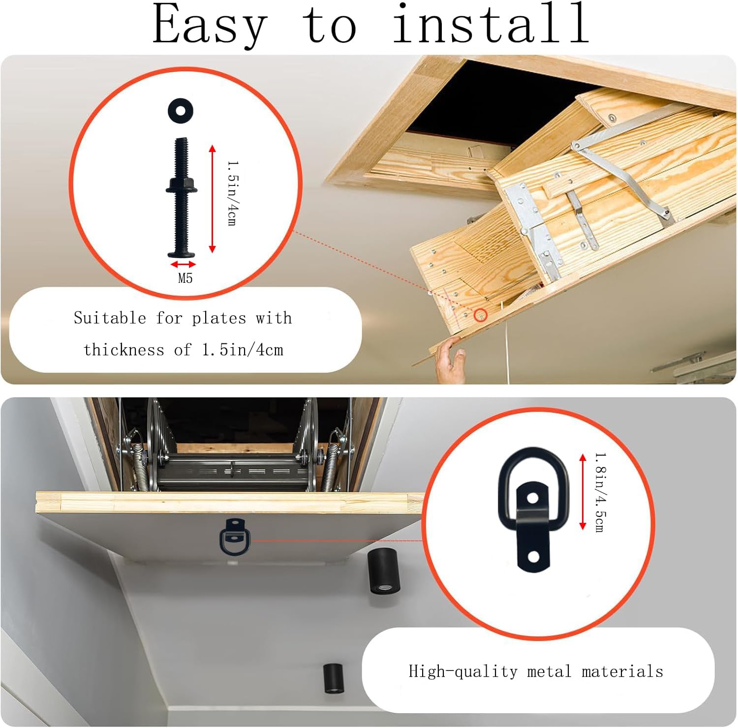 Attic Pull Down Hook attic Ladder Pull Down System Kit Contains One 50-Inch Fixed Rod, 1 * D-Ring, 1 * ？Hook