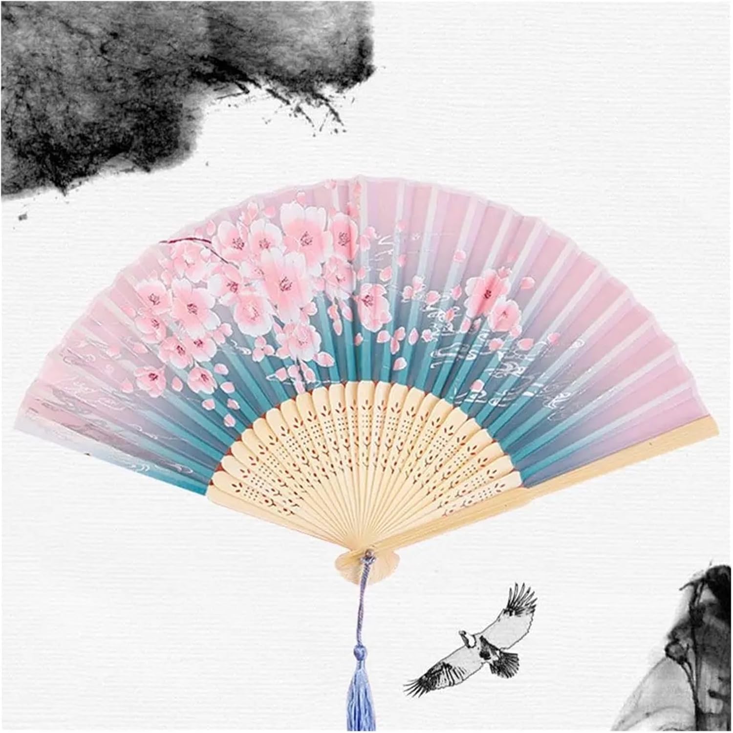 Retro Flower Pattern Home Decoration Elegant Folding Fan Painting Handheld Fan Dance Performance Props