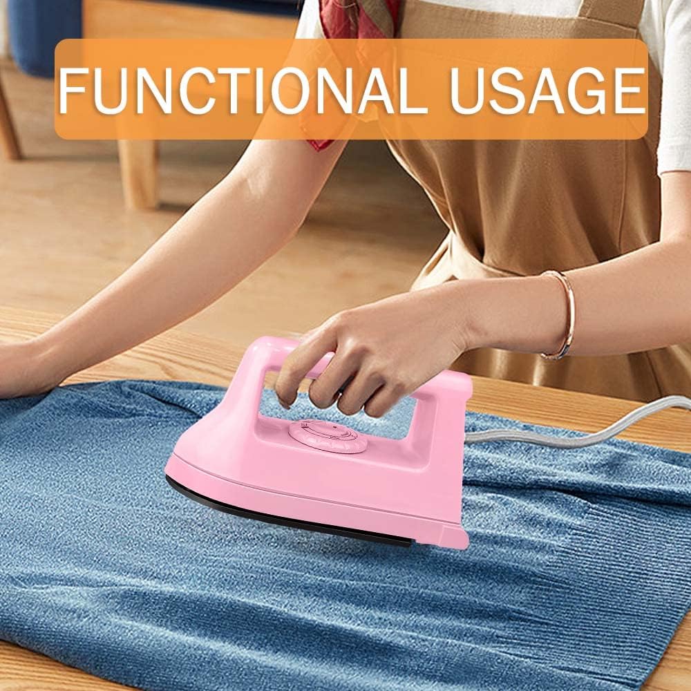Mini Craft Iron Travel Irons Mini, Portable Handy Heat Press Mini Press Machine, Small Iron- Suitable for Fabric Clothes,Good, Home and Travel (Pink), 6.6''*2.7''*3.8''