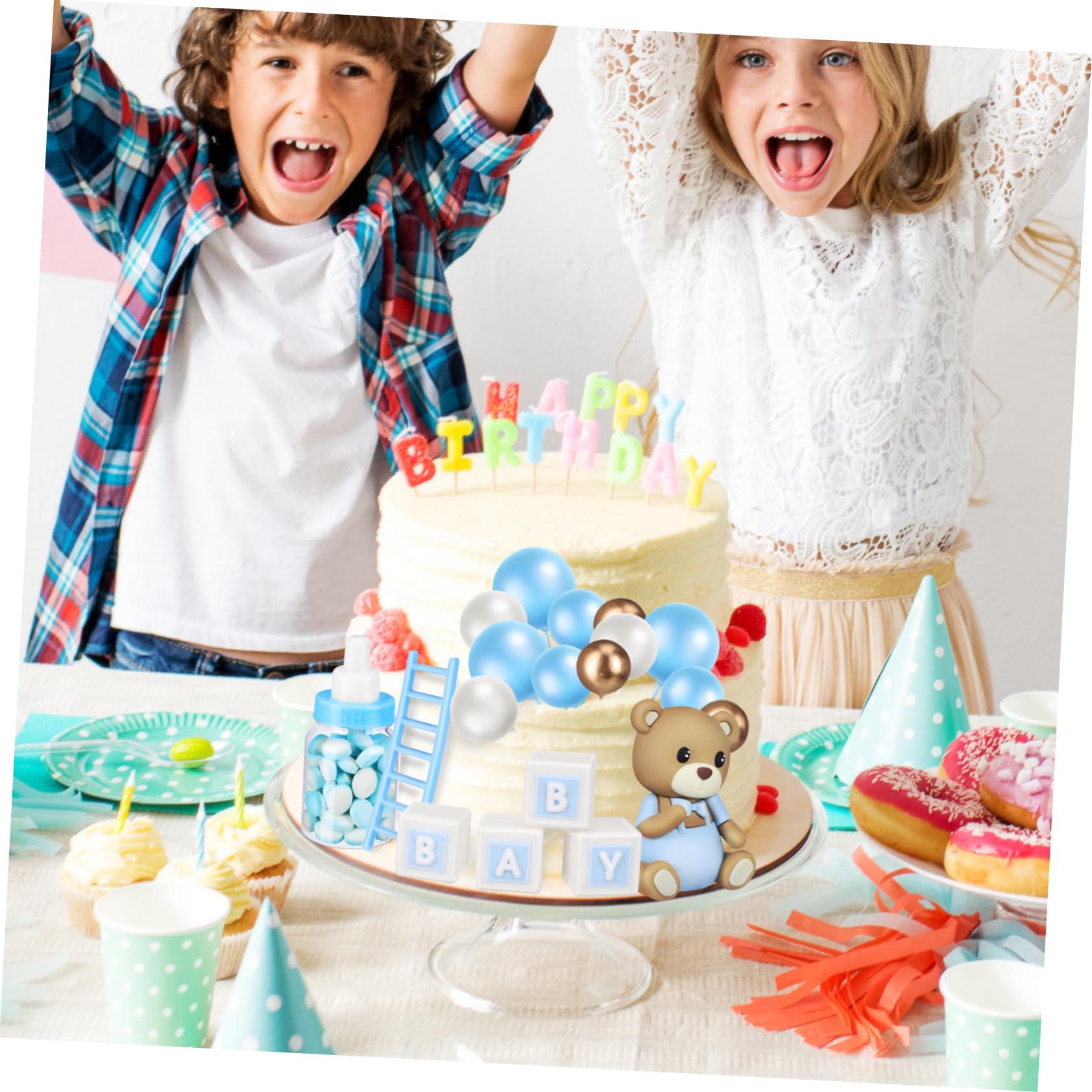 Kuchendekorationen Kuchen Topper Babyparty Kuchendekorationskugeln Tortendekorationen für Babys Babypartydekorationen blau - -Dusche-Dekorationen Kuchendeckel Plastik