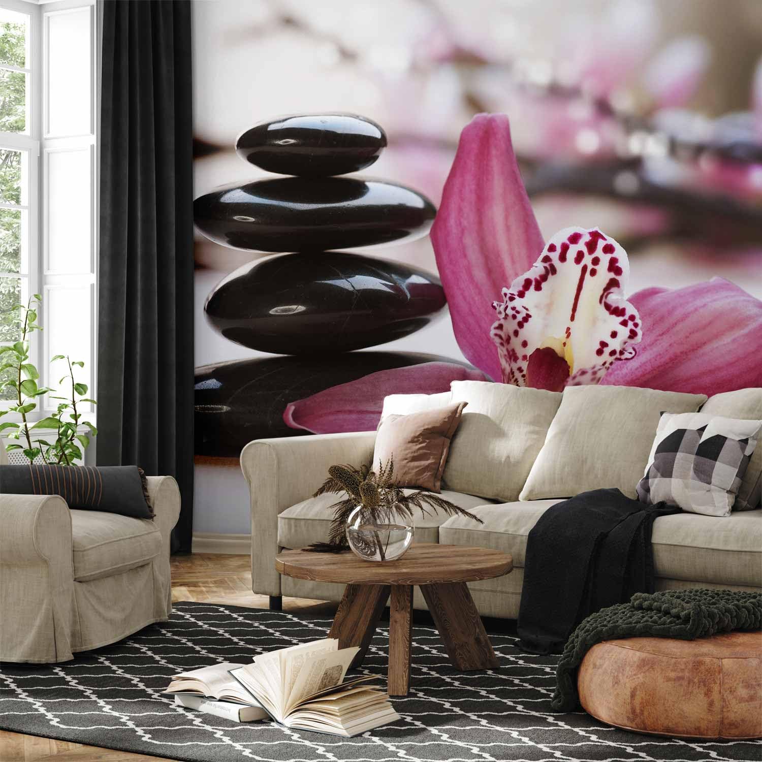 artgeist - Premium Wall Mural Wallpaper, Living Room Orchids Zen