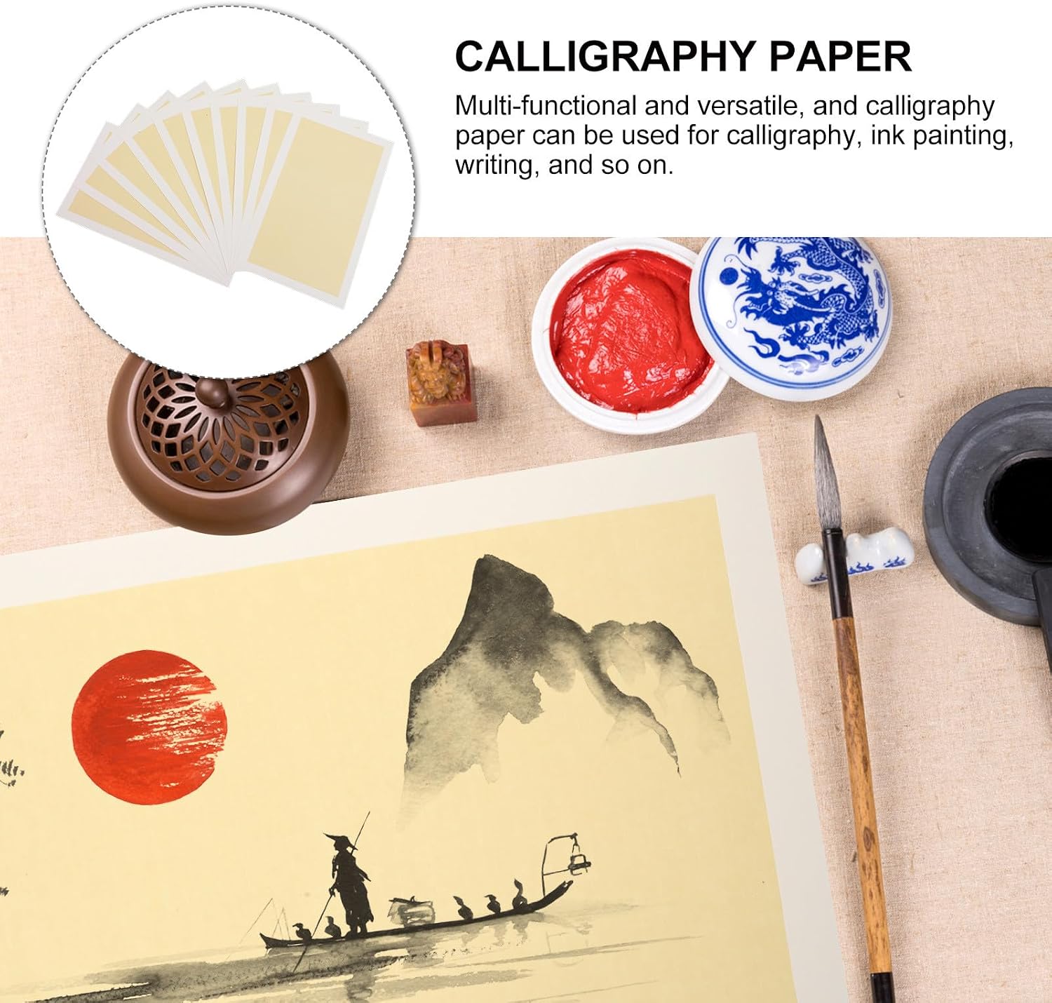Artibetter 10 Sheets Chinese Calligraphy Xuan Paper Rectangular Rice Paper for Painting Drawing Ink Writing Brush Practice Lightweight Portable
