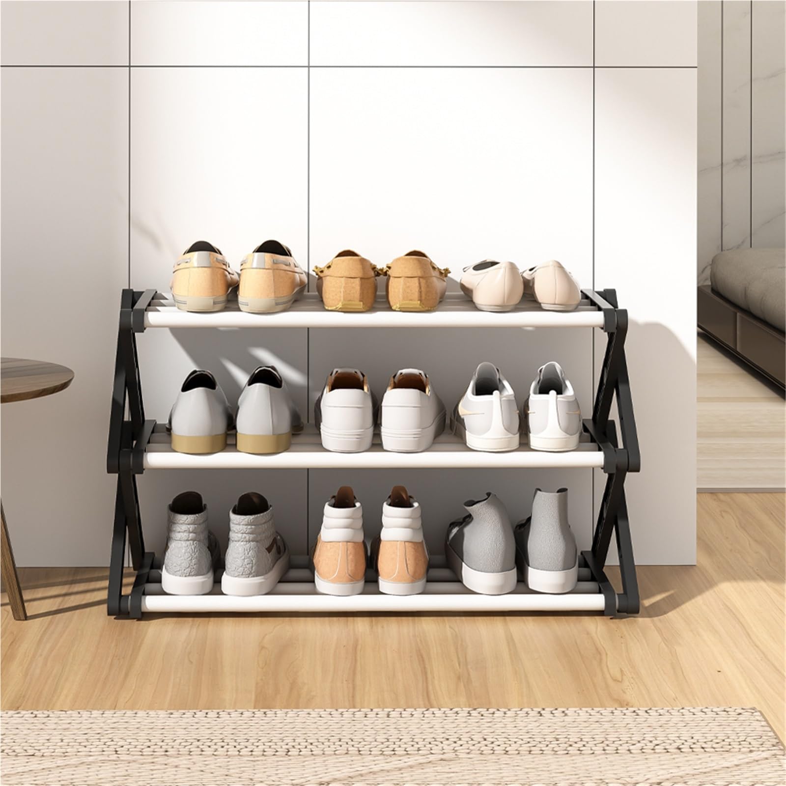 Black Foldable Multi-Tier Shoe Rack Closet Living Room