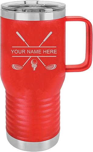 Miniatura 3 de Vaso aislado de acero inoxidable de doble pared con grabado personalizado para palos de golf y golfista, taza de café de viaje de 20 onzas, asa,