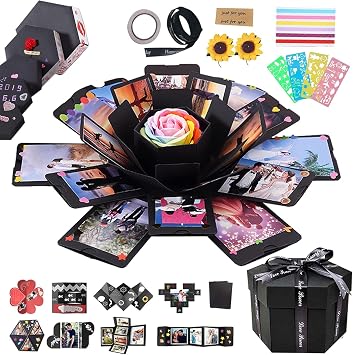 RECUTMS Explosion Box DIY Scrapbooking Set with 6 Faces Black Surprise Box