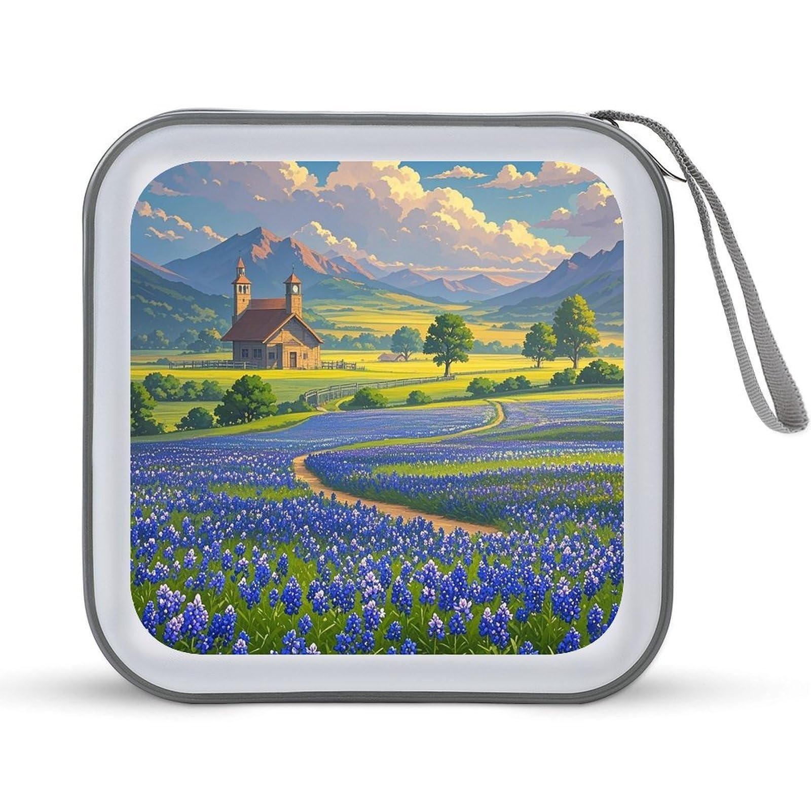 VstaDank Texas Bluebonnets Scenery DVD Case With Zipper Portable CD Case Hardshell DVD VCD Binder Storage Box EVA Protective Blu-ray Wallet 40 Capacity CD Wallet Movie Music Media Disc Wallets