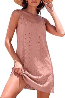 ANRABESS Women Swimsuit Cover Up Summer Bathing Suits | Eyelet Knit Sundress,Double Straps Beach Tank Short Dresses,Swim Suits Coverups,Travel Vacation Clothes,Pool Swimwear Outfits