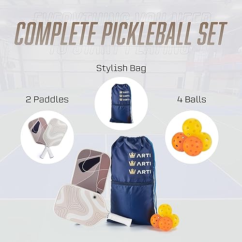Miniatura 7 de ARTI Juego de 2 palas de pickleball aprobadas por USAPA, 2 raquetas de pickleball, 4 bolas y 1 bolsa de transporte portátil