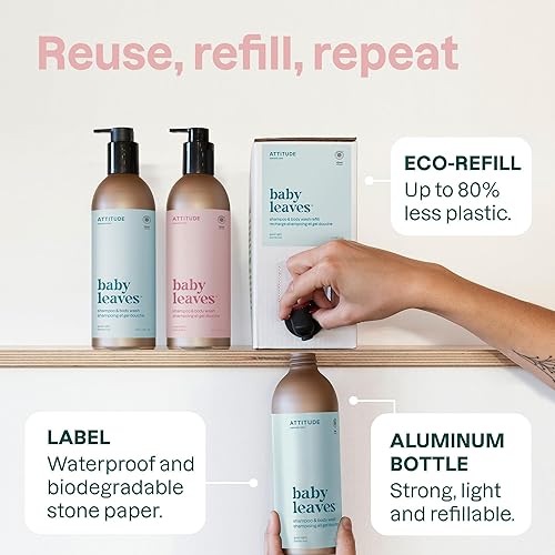 Vista 10 de ATTITUDE Champú y gel de baño 2 en 1 para bebé, verificado por EWG, dermatológicamente probado, vegano, naranja y granada, 16 onzas líquidas