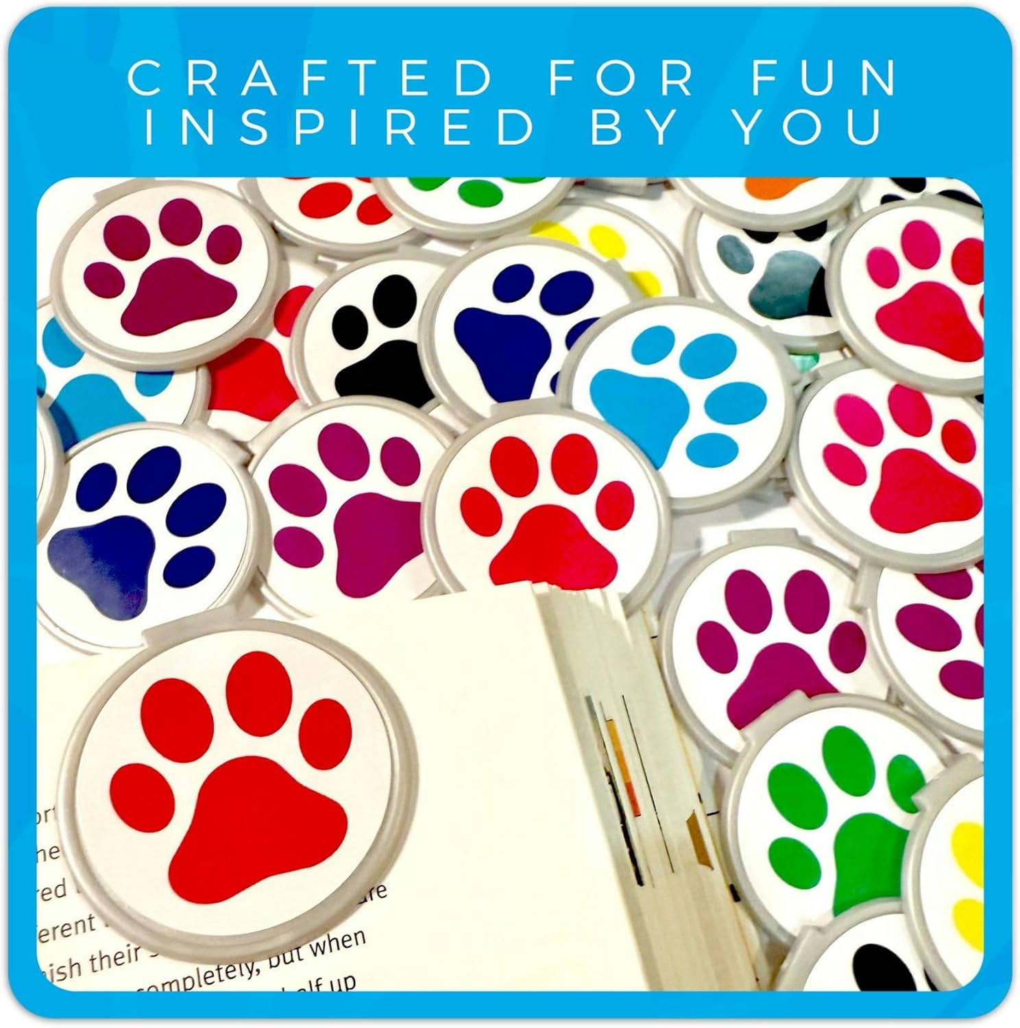 Blue Paw Print Bookmarks for Kids – Mascot Clip Over the Page Book Markers – Cute Animal Bookmarks for Reading Rewards, Classroom Prizes, Teacher Gifts, Inspiring Kids’ Accessories - 75 Pack