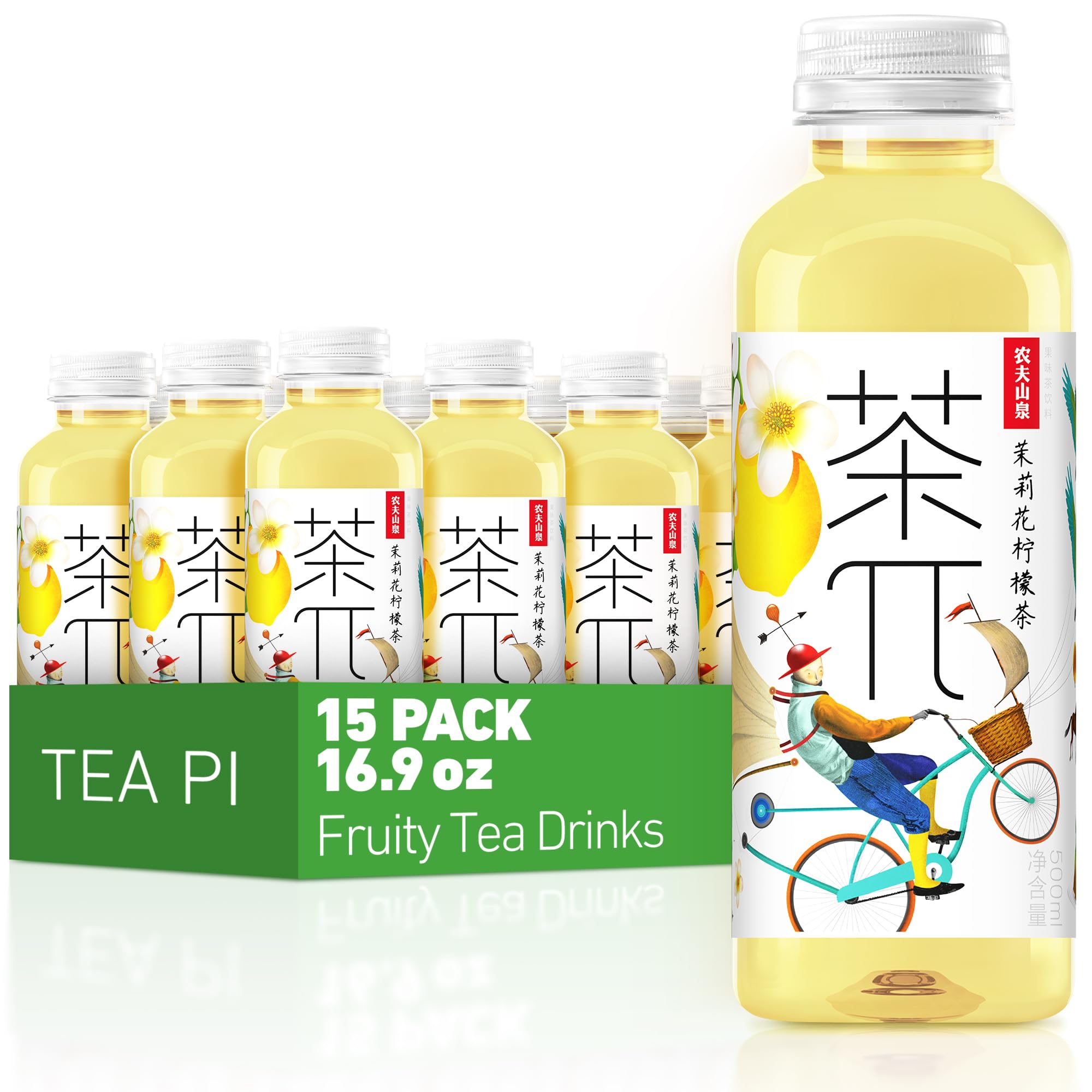 Tea PI Iced tea –Jasmine Green Tea, Lemon Sweet Iced Fruit Tea Bottles, Real Juice, -16.9 fl oz, 500mL, 15 Pack
