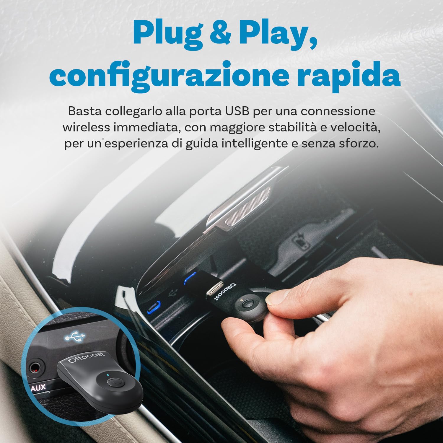 OTTOCAST Mini 2025, 2 in 1 Adattatore Carplay Wireless per iPhone, Adattatore Android Auto Plug & Play, Converte il Carplay Cablato in Wireless, Compatibile con auto con CarPlay Cablato e AA -Nero