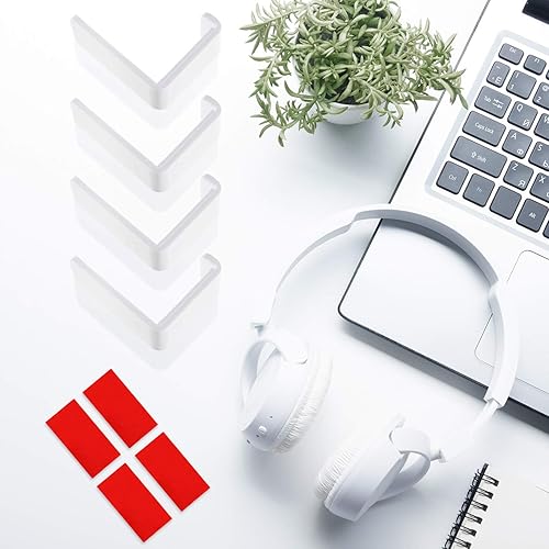Miniatura 6 de Weewooday 4 Piezas Gancho para Auriculares Soporte de Escritorio Adhesivo Gancho para Auriculares Montaje en Pared Soporte para Auriculares Soporte