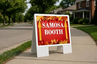 Samosa Booth Autumn Frame Colorful Maple Leaves On Red Background Up Arrows A-Frame Single Sided 23x23 in. sign