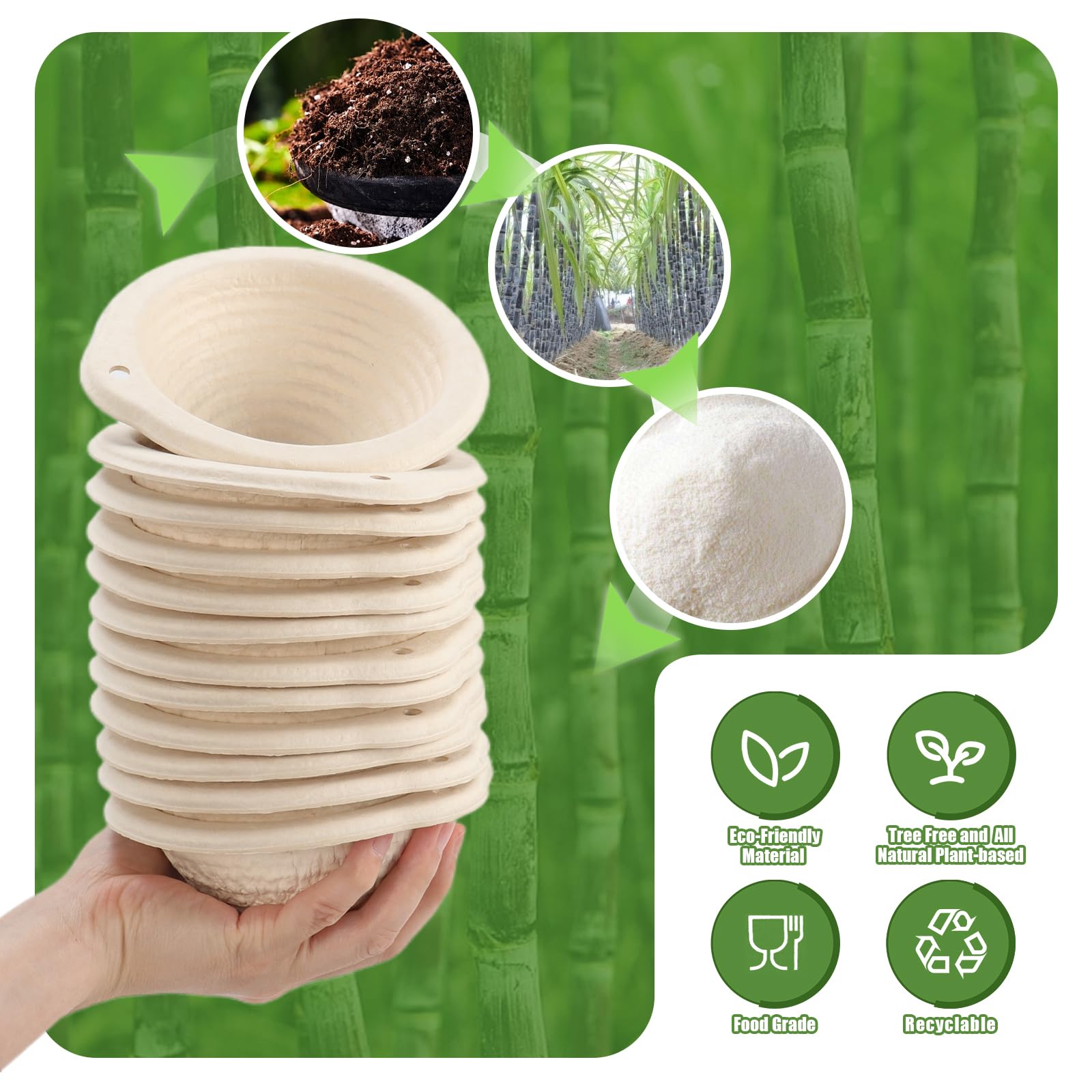 Gejoy Banneton - Set di 8 cestini ovali per lievitazione del pane, con fodere in tessuto e raschietti per impasto, in rattan naturale, per panettieri