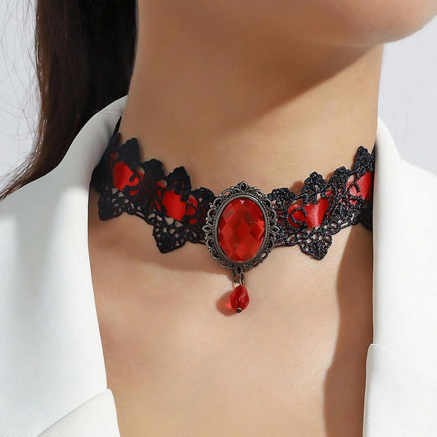 Vampire Cape Women, Vampire Cloak with Devil Horns Tooth Necklace Lace Gloves, Womens Halloween Costumes - Image 9