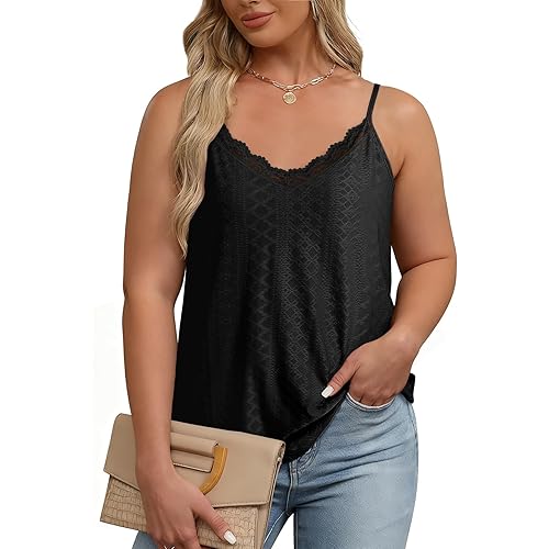 Eytino Plus Size Tank Tops for Women Summer Casual Spaghetti Strap Sleeveless Camisole Shirts(1X-5X)