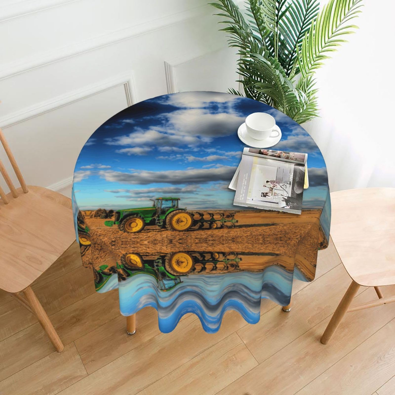 Zcmkjlg Fantasy Farm Tractor Print Quick Ship Round Tablecloth 60in Polyester Washable Cover for Dining Room