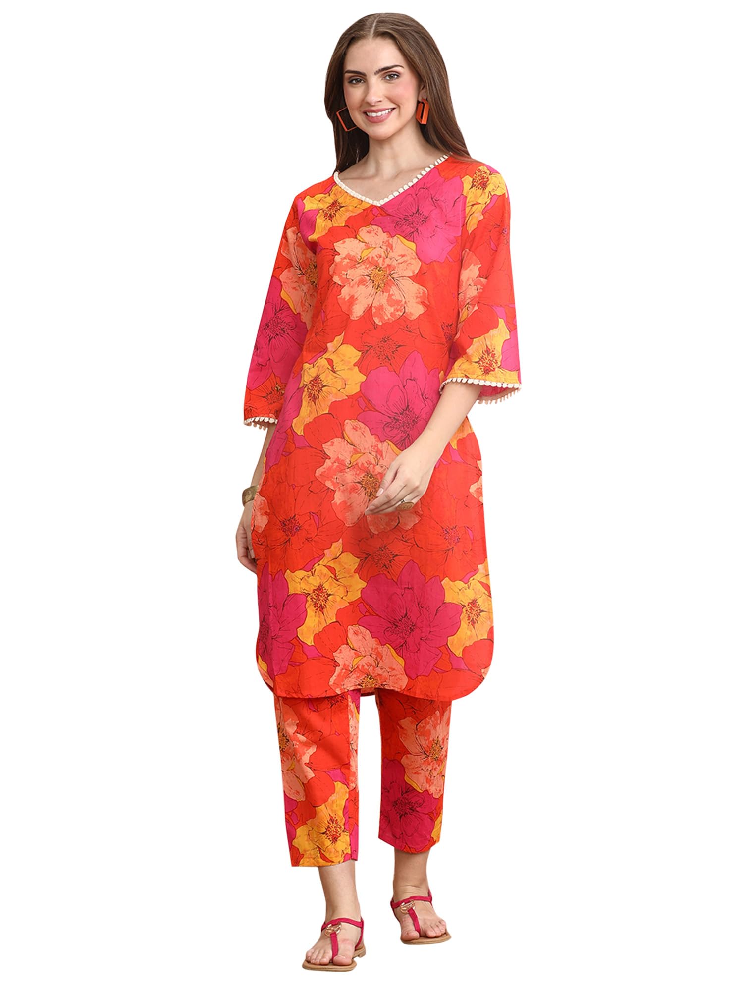 indo era Women's Multi Pure Cotton Printed Smart Casual Co-Ord Set (24MAR15)-picture-46