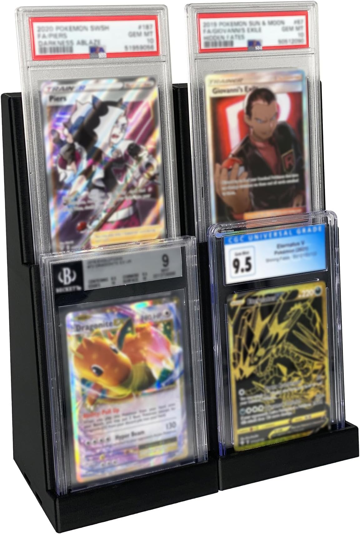 EnderToys Graded Card Display Stand (2 Pack) (2 Tier) (Black) - Compatible with PSA, Beckett, and CGC