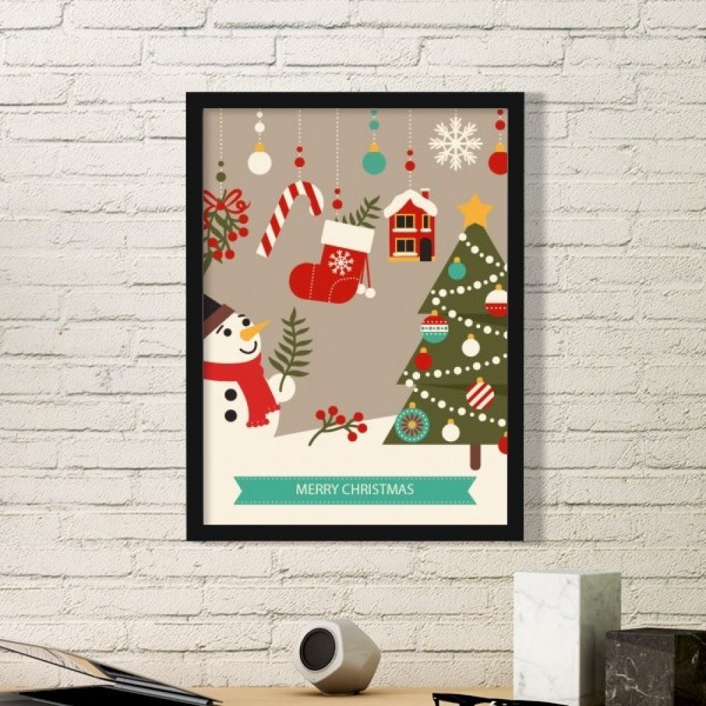 Cadre photo noir de Noël avec impression d'art élégante pour stickers muraux de salon