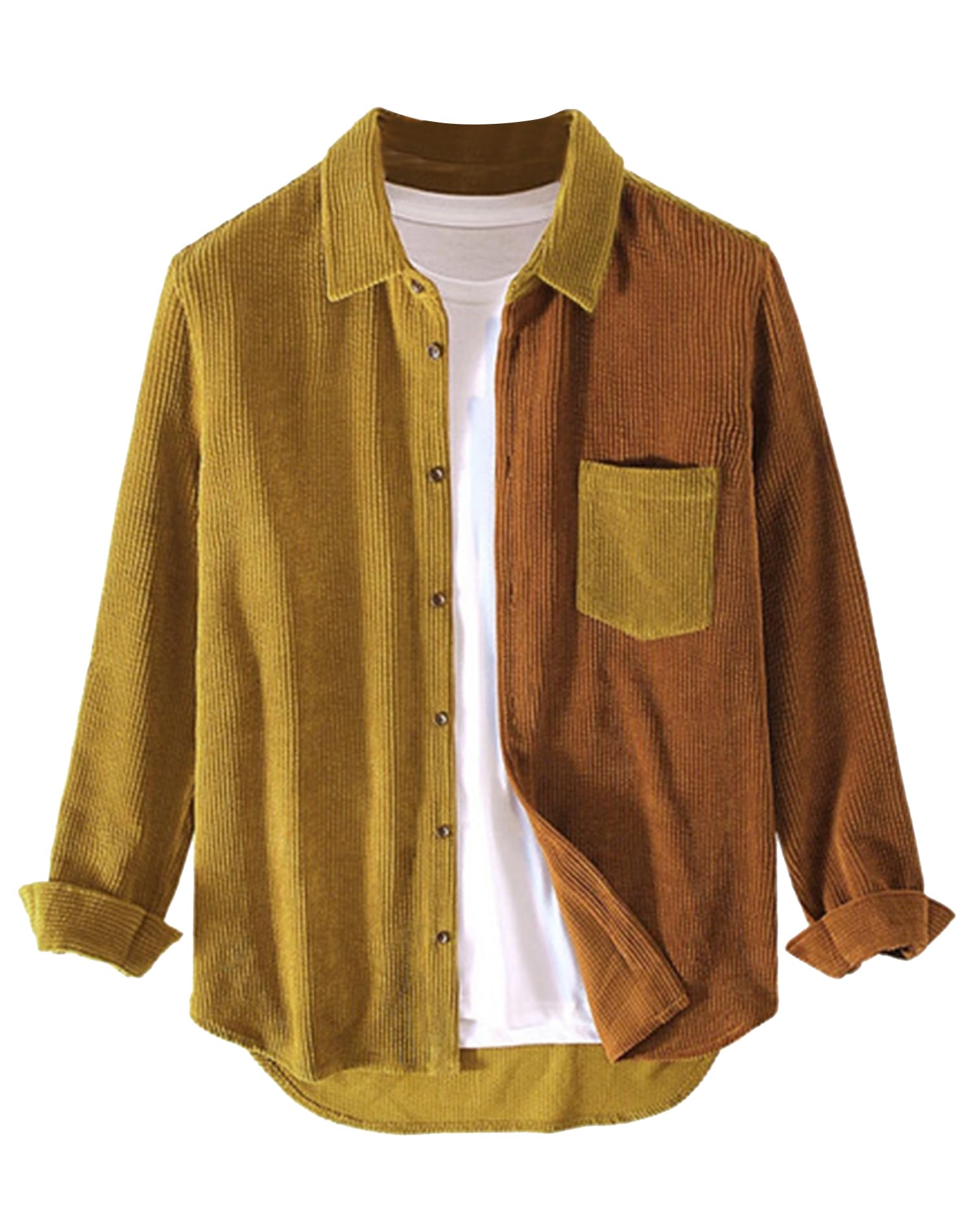 Lucrosun Men's Regular Fit Corduroy Shirt Color Block Button Up Shacket Jacket