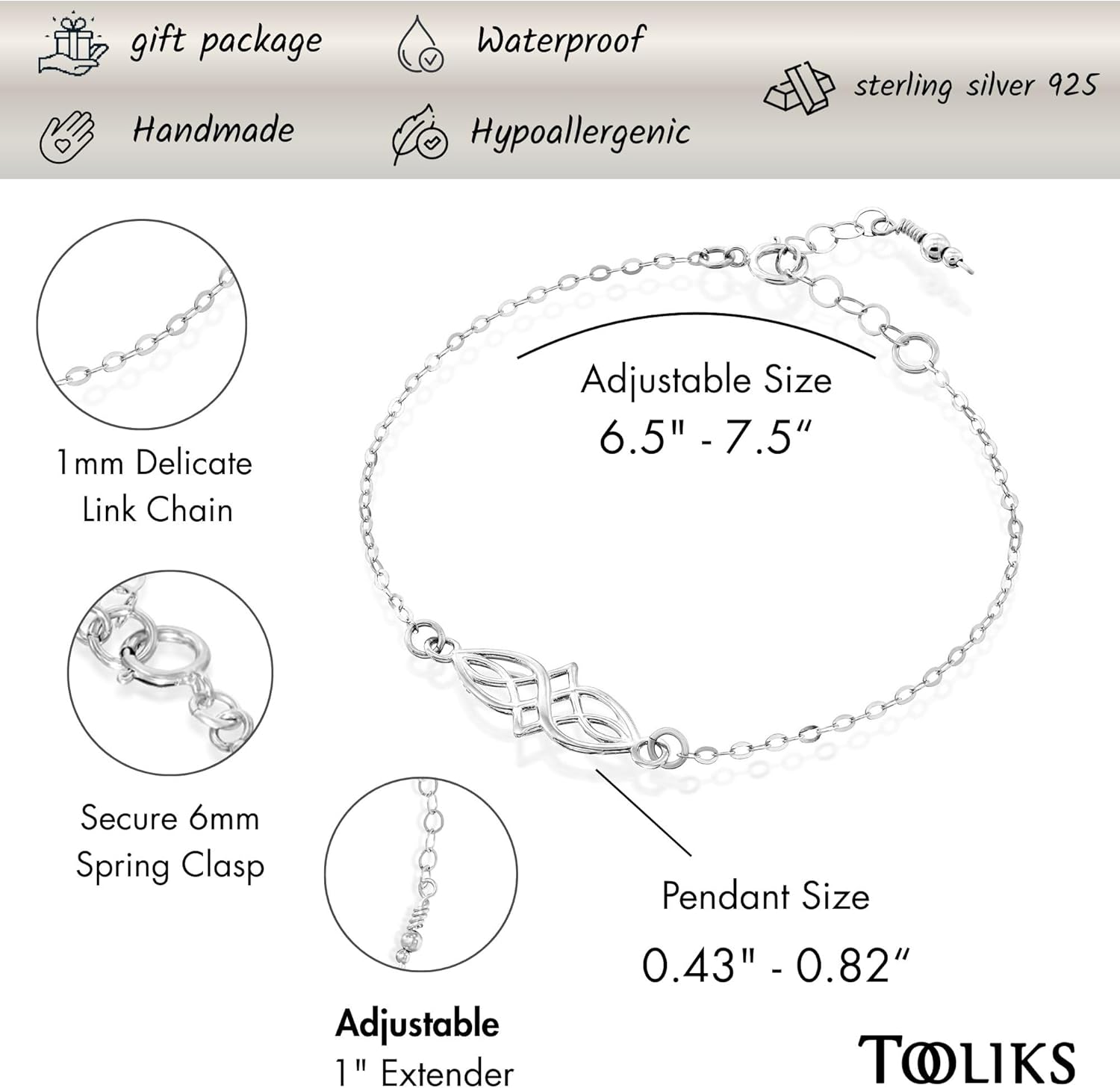 Celtic Knot Bracelet - Sterling Silver or Gold, Irish Minimalist Symbol Jewelry for Women, Adjustable 6.5"-7.5"