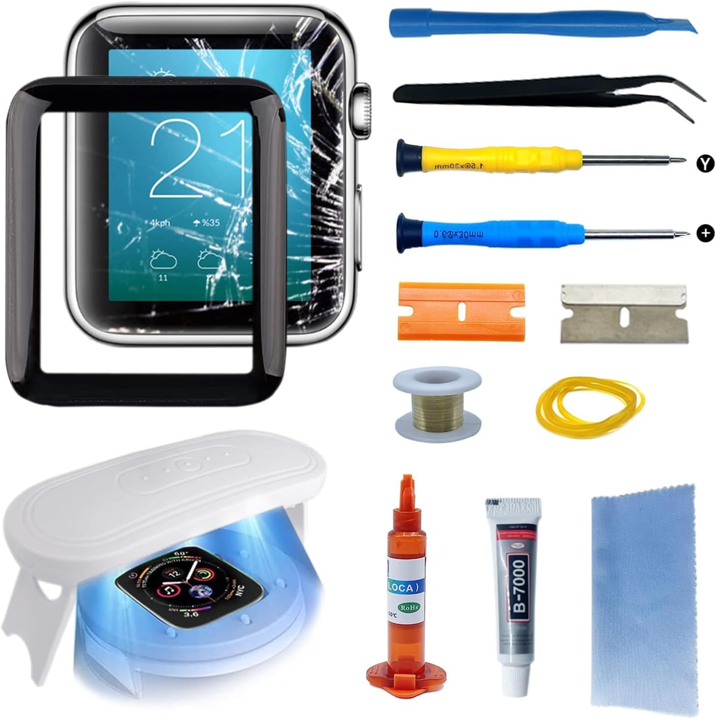 Compatible with Apple Watch 3 38mm Screen Replacement Front Lens Glass Replacement Repair Kit with Tools Glass Cover for Apple Watch Series 2/3 (No LCD Screen)