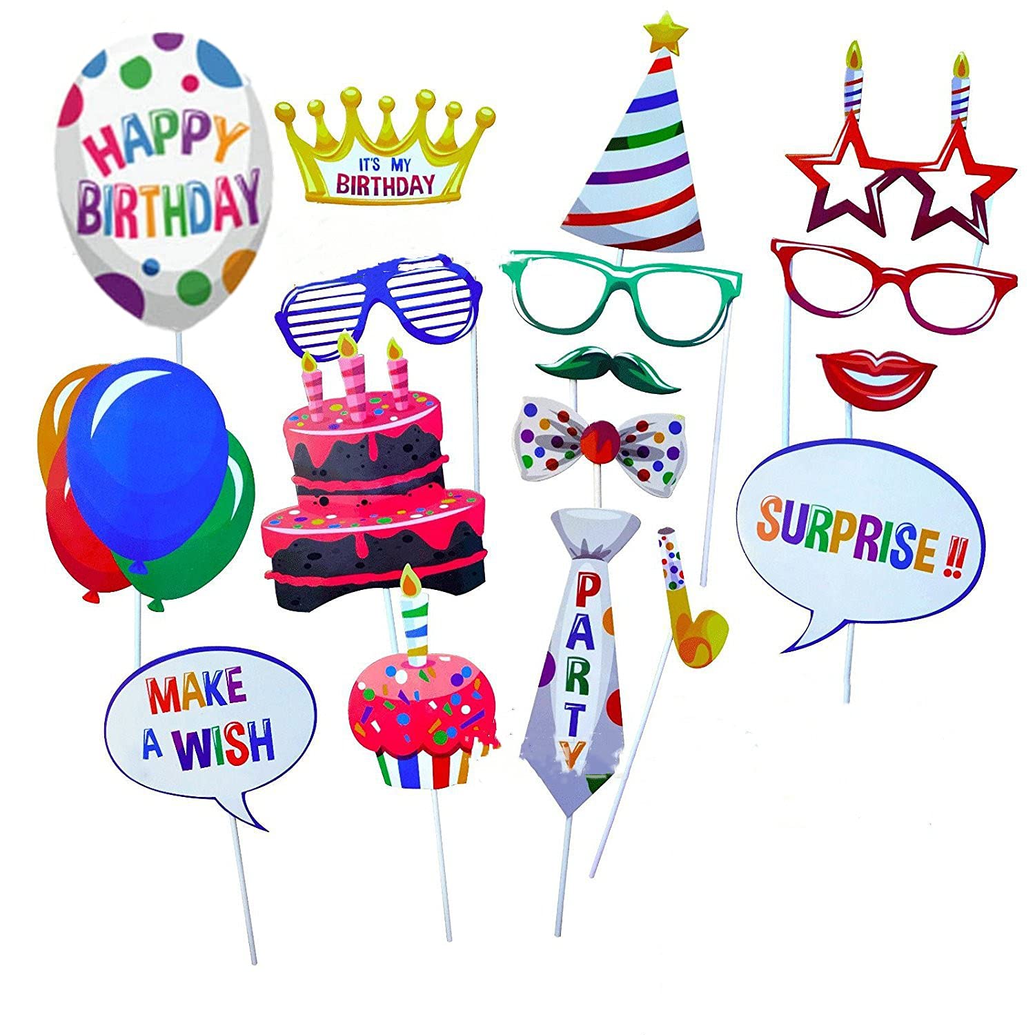 22pcs Birthday Photo Booth Props, Happy Birthday Decorations Girls Boys