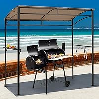 Vista 3 de Tangkula - Cenador de parrilla de 7 pies, toldo para barbacoa de patio con estante de servicio y ganchos de almacenamiento, refugio curvo