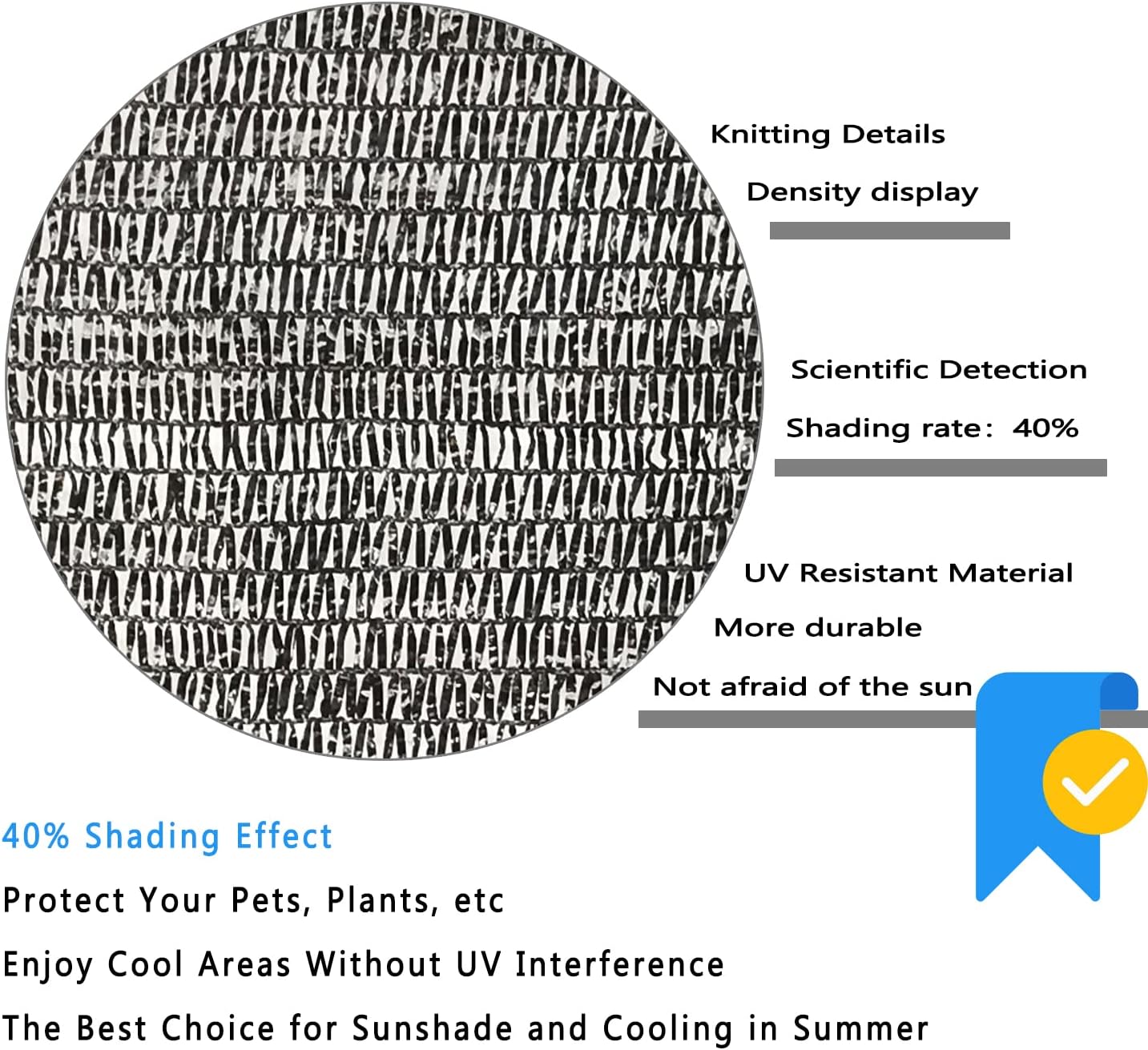 40% Sunblock Shade Cloth for Plants Cover, 10 x 20 FT Black Shade Net with Grommets, UV Resistant Sun Shade Mesh Fabric for Greenhouse, Pergola, Kennel, Patio, Garden and Balcony