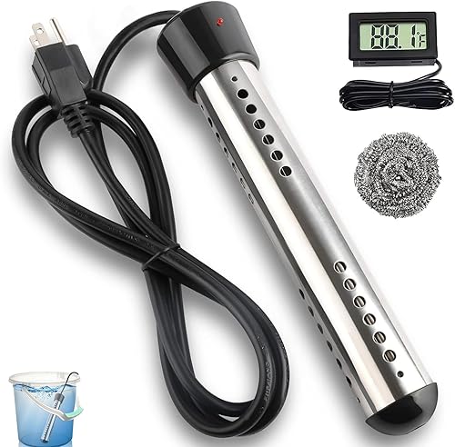 Calentador de agua de inmersión de 2000 W con protector 304 SS calienta rápidamente hasta 5 galones de agua en minutos, calentador de agua portátil