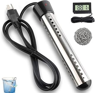 2000W Immersion Water Heater with 304 SS Guard Fast Heats up 5 gallons Water in Minutes, Portable Bucket Water Heater with LCD Thermometer, Submersible Water Heater for Bathtub Swimming Pools, Black