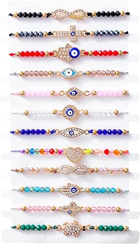 Paquete de 2412 pulseras de mal de ojo para mujeres niñas niños conjunto de brazaletes mexicanos amuleto de protección tobilleras regalo de joyería