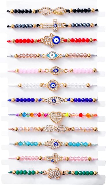 12 Pcs Evil Eye Bracelet Butterfly Adjustable Red Rope knot Bracelet Buckle Cross Elephant Turtle Boho Hand Hand-Woven Lucky Anklet for Mom Girl jewelry