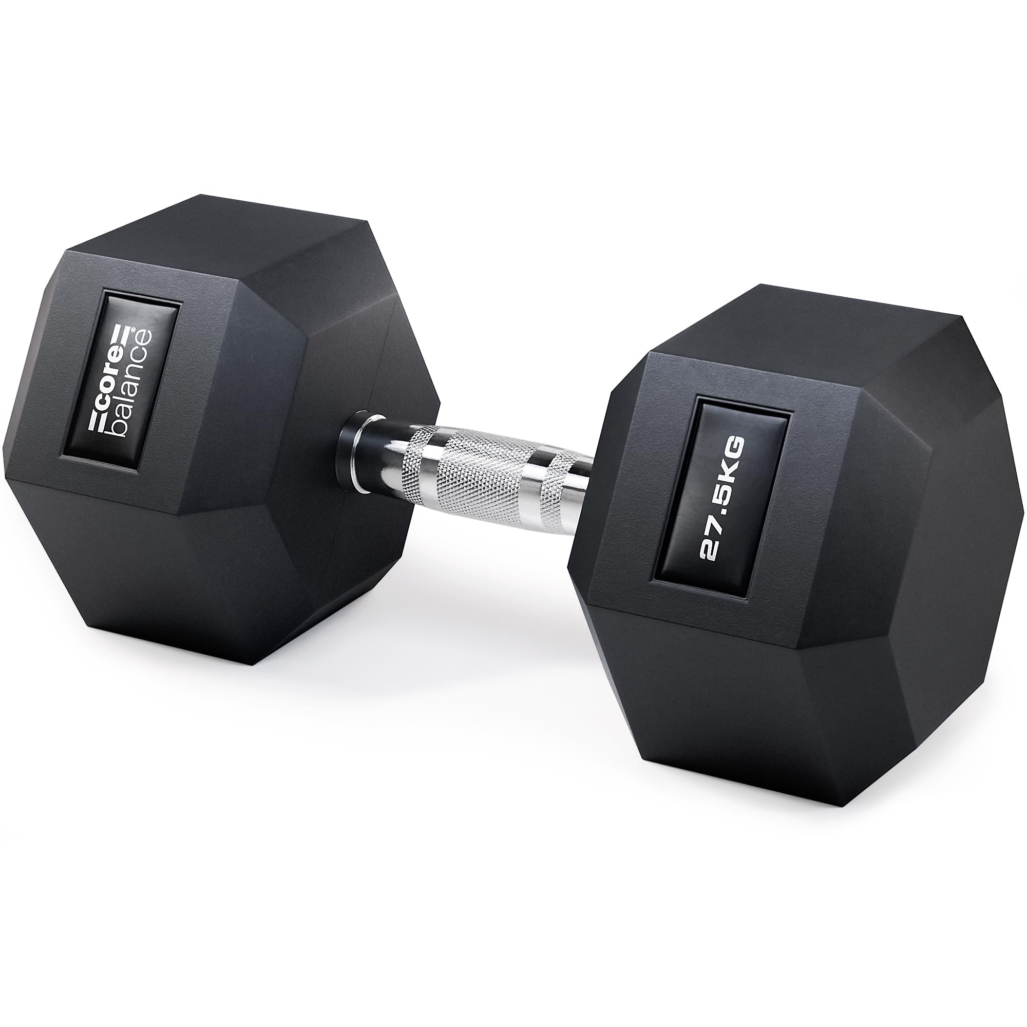 Core Balance Single Hex Dumbbell – 1 x 27.5kg, Cast Iron, PVC Coated Anti-Roll Hexagonal Weight, Knurled Non-Slip Handle, Home Gym Fitness, Strength Training, Weight Lifting