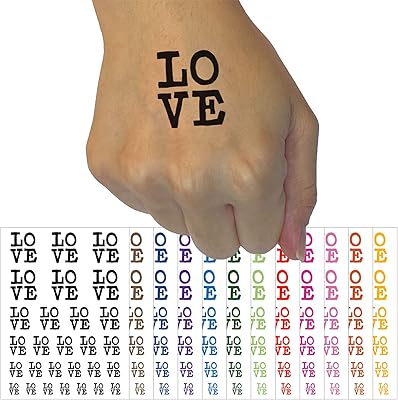 Love Text Stacked Temporary Tattoo Water Resistant Fake Body Art Set Collection - Yellow (One Sheet)