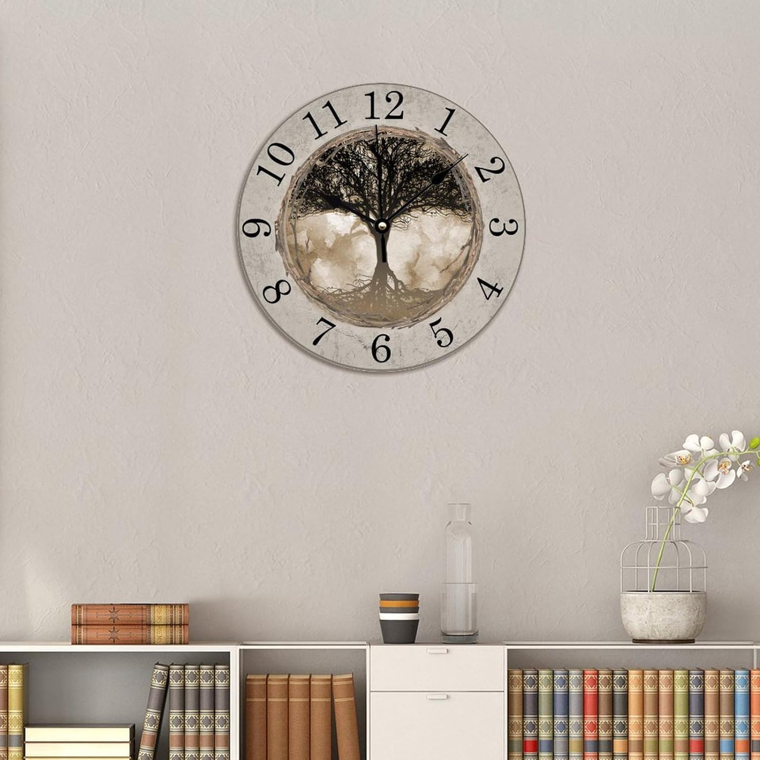ArogGeld Brown Tree Wooden Wall Clock Vintage Battery Operated Silent Non Ticking Clocks Numerals Decorative for Kitchen Living Room Bedroom Office Farmhouse Gift 10 Inch image 5