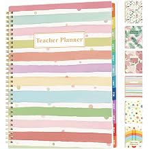 SUNEE Teacher Planner 2026-2027 Academic Year, 7 Periods Lesson Plan Book Jul 2026 - Jun 2027, 8.5"x11"Daily Weekly Monthly Organizers Horizontal Layout with Calendars, Bookmark, Tabs, Rainbow Stripes